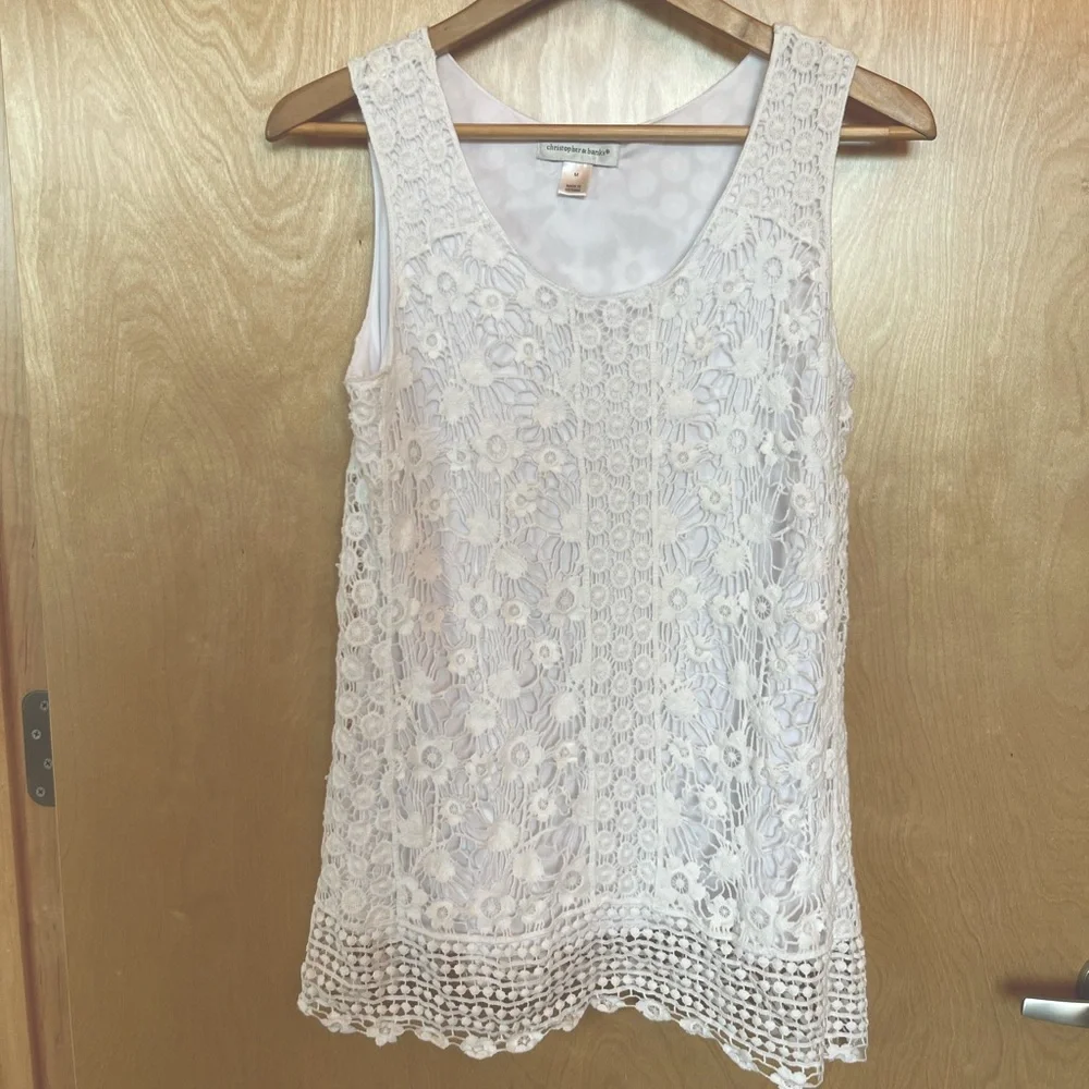 White Long Lace Tank Top - Picture 1 of 5
